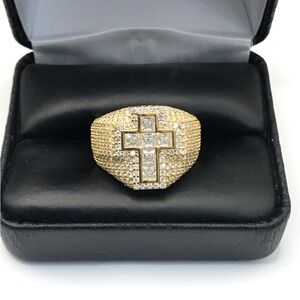 Gold Over 925 Sterling Silver 4.38CT MOISSANITE Cross Men’s Ring Size 10